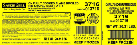 Smokie Grill® BEEF RIB PATTIE WITH HONEY BBQ SAUCE FC CN 3.25 OZ 10000013716
