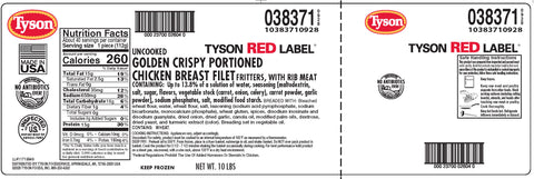 Tyson Red Label Select Cut Golden Crispy Breaded Chicken Breast Portioned Filet, 4 Ounce -- 2 per case.