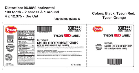 Tyson® Red Label™ CHICKEN BREAST STRIP BONELESS SKINLESS SELECT CUT UNBREADED GRILLED LARGE FC 10383550928