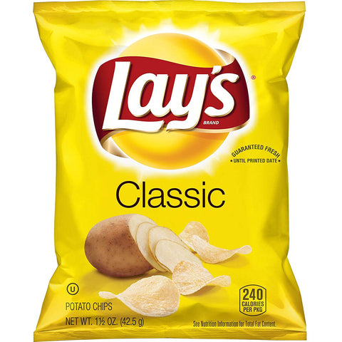 Lays Regular Potato Chips, 1.5 Ounce - 64 per pack.