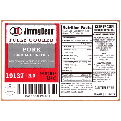 Jimmy Dean Formed Sausage Patties, 2 Ounce -- 84 per case.