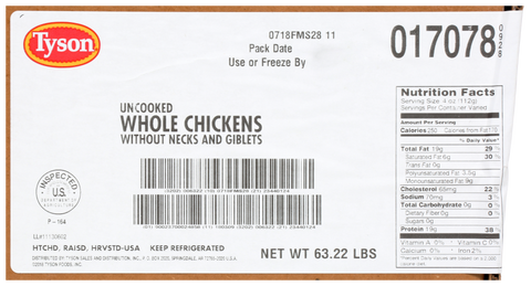 Tyson® CHICKEN WHOLE WOG CVP 3.00 LB/UP 10170780928