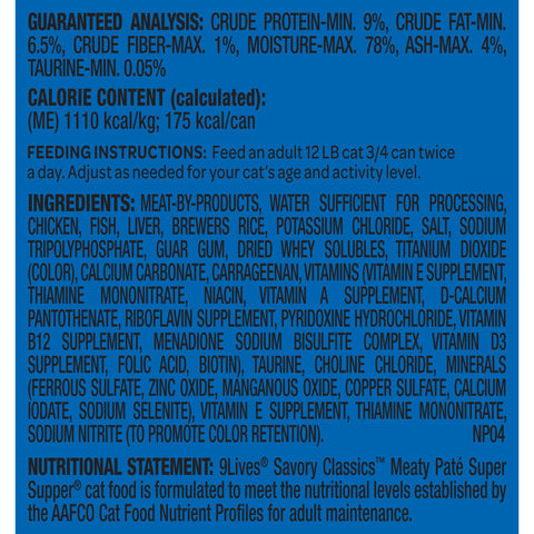 9 Lives Super Supper Ground Entree Cat Food, 5.5 Ounce -- 6 per case.