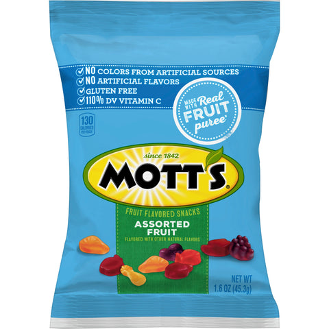 Motts Assorted Fruit Snacks, 1.6 Ounce -- 144 per case.