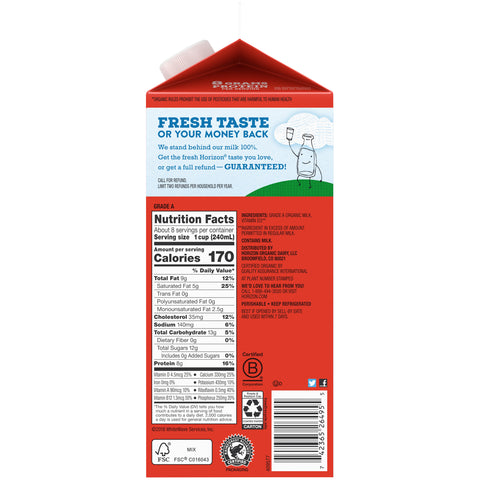 Horizon Organic MILK HOMOGENIZED ORGANIC UHT