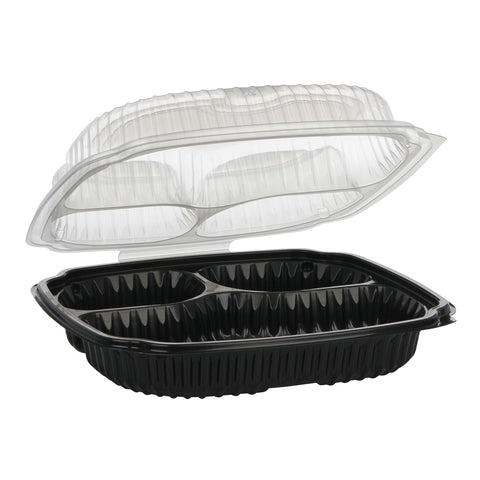Container Microwavable 3-compartment Base/vented Lid Hinged Clamshell Cc91033b 10.5