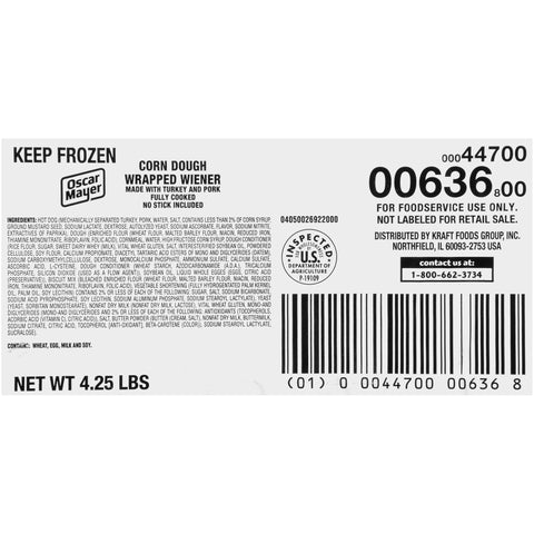 Kraft Oscar Mayer Beef and Pork Corn Dog, 4.25 Pound.
