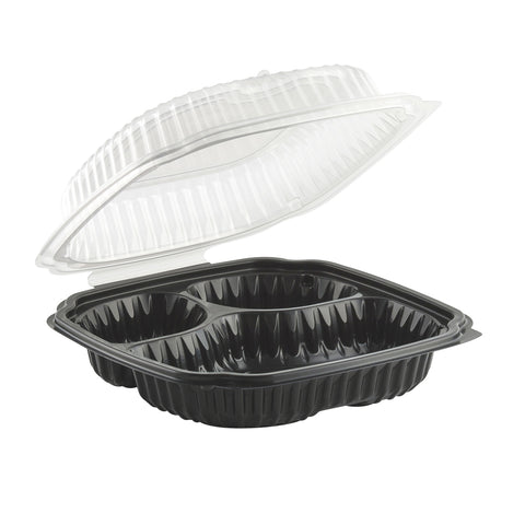 Container Plastic Microwaveable 3-compartment Base & Hinged Lid Cc9931b 9x9