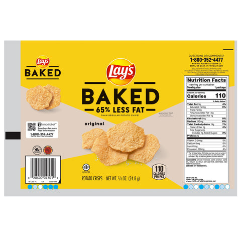 Lays Oven Baked Original Potato Crisps, 0.875 Ounce -- 60 per case.