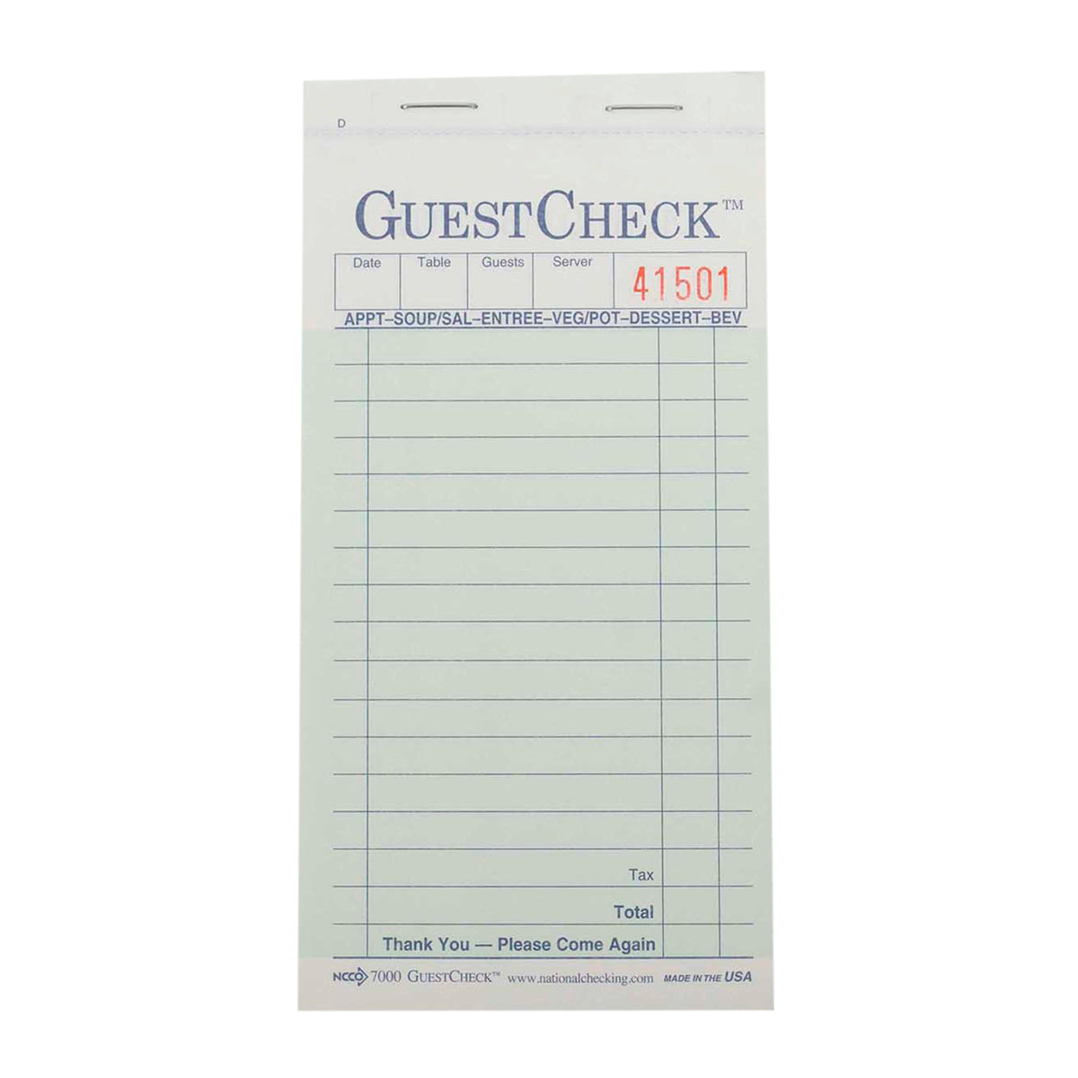 Guest Check 2 Part Carbonless 17x13 Line Food Service Rewards