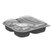 Container Plastic Combo Pack W/ Microwavable Black Base & Clear Microwavable Lid 3-compartment