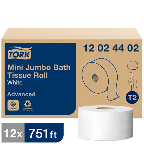 Tork Advanced TISSUE BATH MINI JUMBO ROLL WHITE 2 PLY 7.36