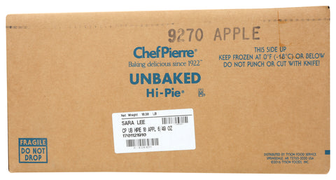 Sara Lee Chef Pierre Unbaked Apple Hi Pie, 10 inch -- 6 per case.