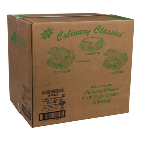 Container Plastic Microwaveable 3-compartment Base & Hinged Lid Cc9931b 9x9