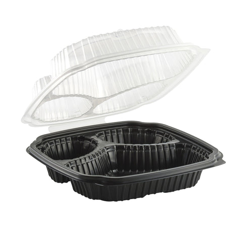 Container Microwavable 3-compartment Base/vented Lid Hinged Clamshell Cc91033b 10.5