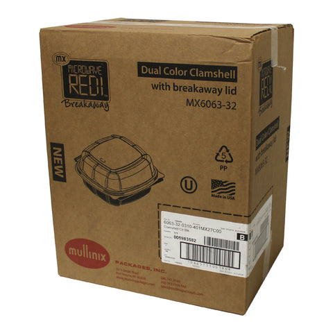 Mullinix Packaging COMNTAINER PLASTIC HINGED BLACK BASE W/ CLEAR LID 21.9 OZ 6X6