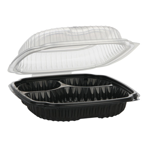 Container Plastic Microwaveable 3-compartment Base & Hinged Lid Cc9931b 9x9