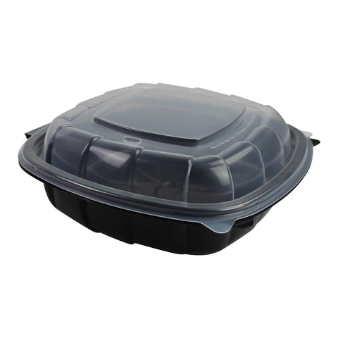 Sabert CONTAINER PLASTIC CAMSHELL BLACK BASE CLEAR LID 38.9 OZ