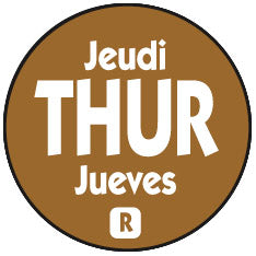 National Checking Company Dateit Brown Trilingual Removable Label - Thursday, 0.75 inch Circle -- 2000 per case.