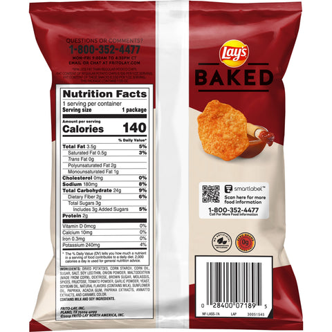 Lays Baked Barbecue Potato Chips, 1.125 Ounce -- 64 per case.