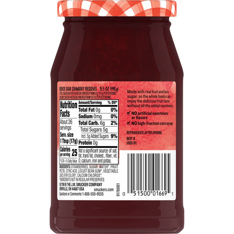 Smuckers Strawberry Preserves, 15.5 Ounce -- 8 per case.