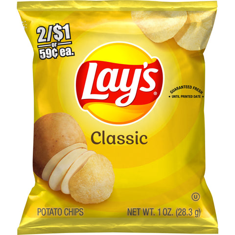 Lays Regular Potato Chips, 1 Ounce -- 104 per case.