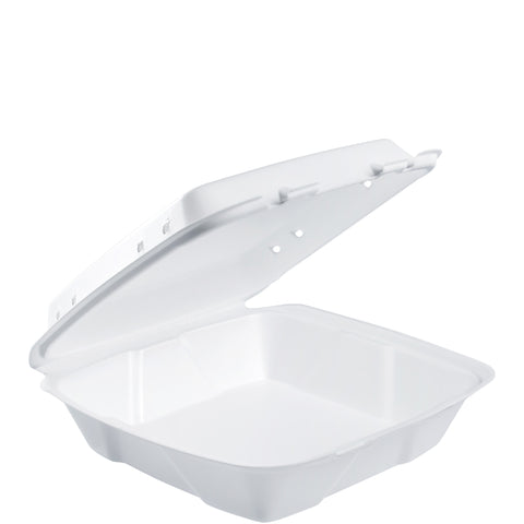 Container Foam Hinged Lid White Large 1-compartment Vented 9.4x9x3